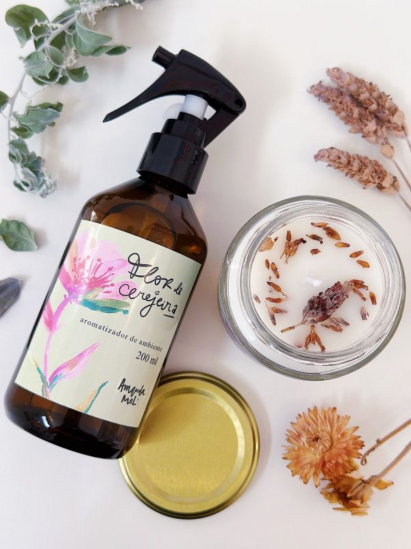 Kit Aromatizador Flor de Cerejeira + Vela de Lavand