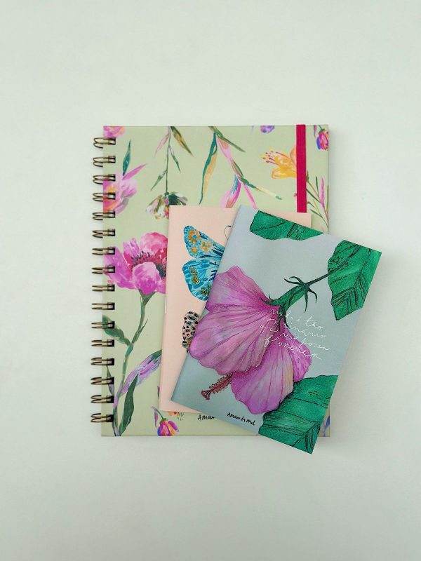 Kit Papelaria / Caderno Flores A5 e Caderninhos de Bolso