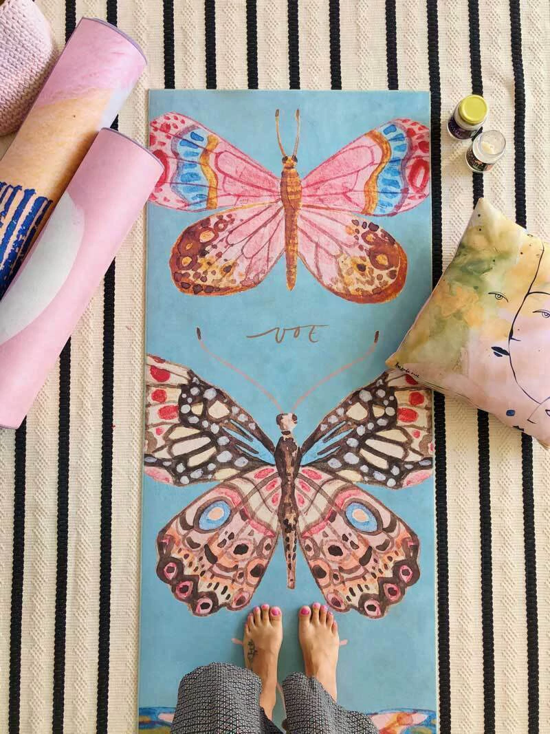 Mat de Yoga Aveludado | Borboleta Azul - Imagem 2
